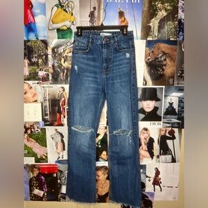 Zara Dark Wash Jeans, Wide leg, Ripped, Size 6